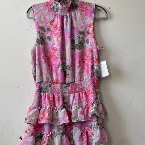 1. State Pink Floral Ruffle knee length dress; new with tag